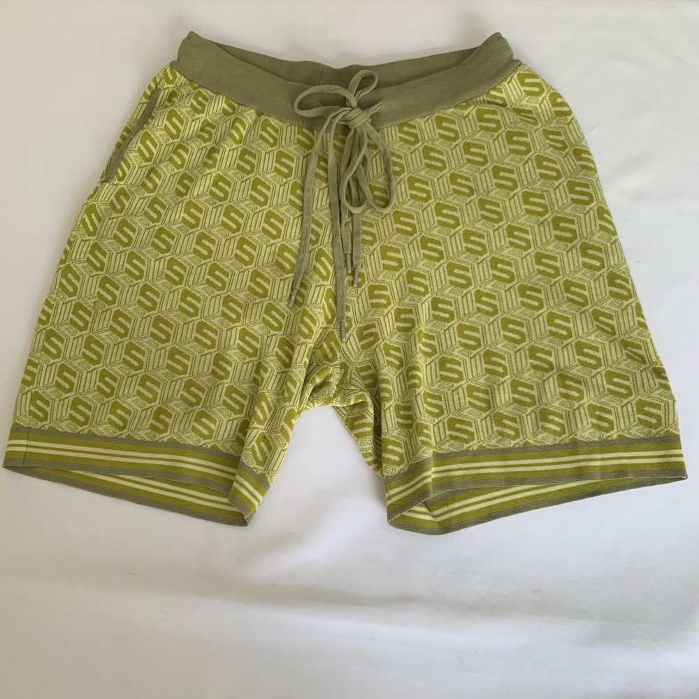 Smoke Rise Knit‎ Shorts Men XL Kelp Green Monogram Geometric Streetwear Retro
